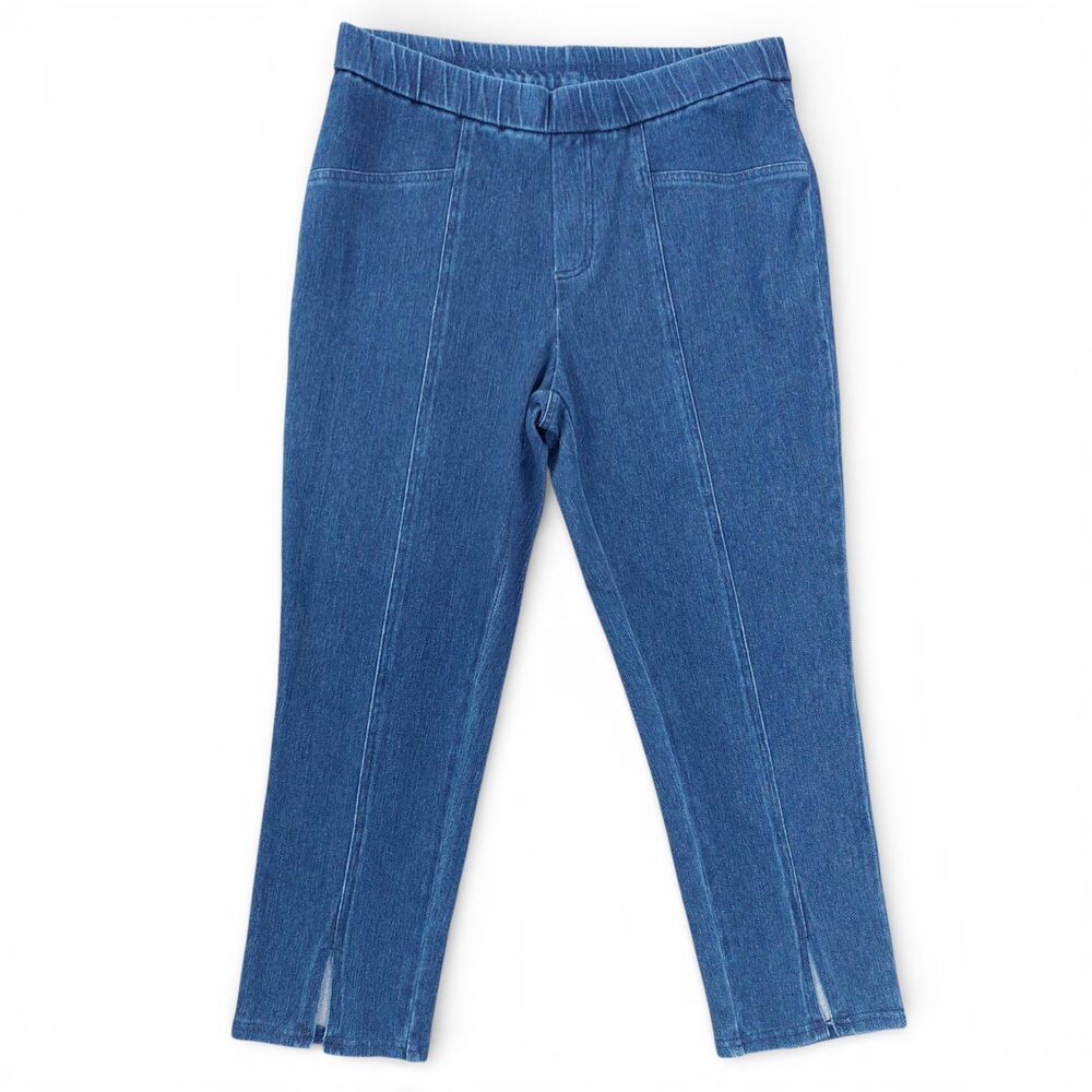 Isaac Mizrahi Live Pull On Denim Pants 10P Petite Blue Stretch Ankle Split Leg